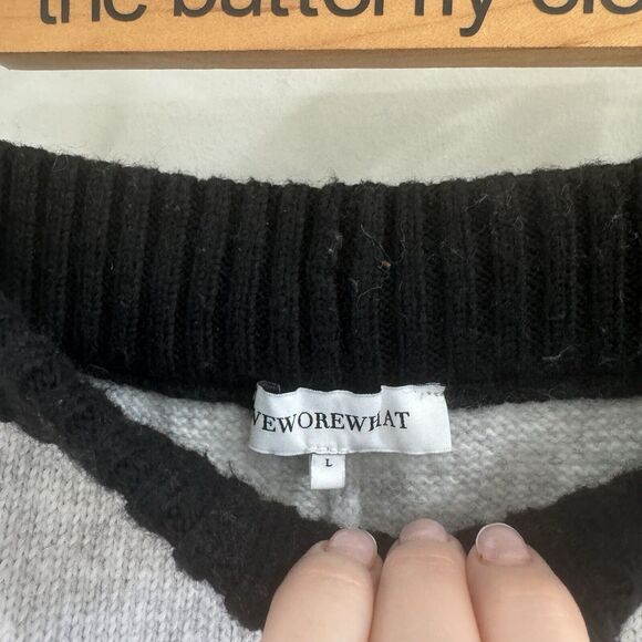 WeWoreWhat Piped Wide Leg Pull On Knit Pant in Heathered Grey & Black Large - Picture 5 of 5